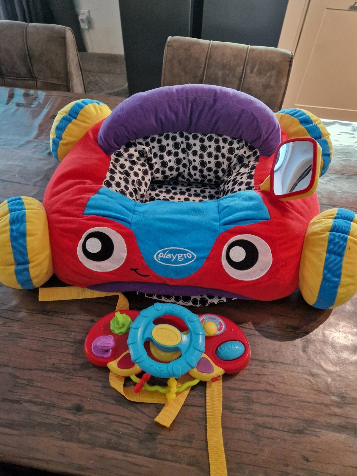 Playgro Baby Autostoel Speelzitje met Stuur en Spiegeltje, Ophalen of Verzenden, Gebruikt, Auto, Met geluid