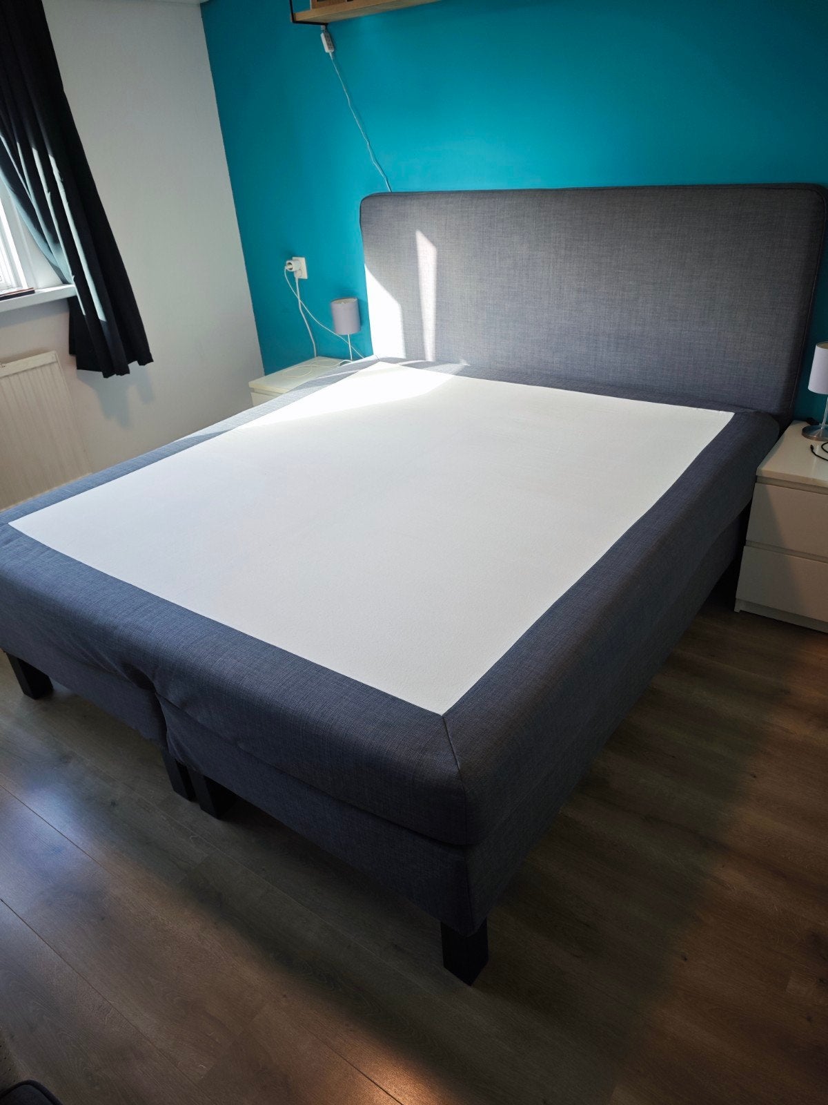 Ikea Espavär boxspring bed 180x200 met hoofdbord en poten, Ophalen, Tweepersoons, Zo goed als nieuw, 180 cm