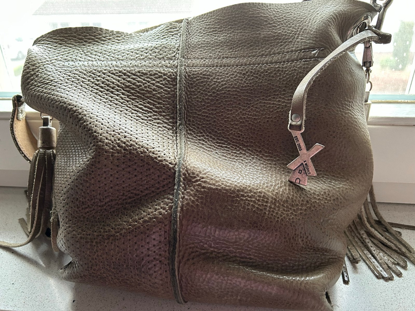 X Works Leren Handtas - Taupe, Ophalen of Verzenden, Zo goed als nieuw, Overige kleuren, Handtas