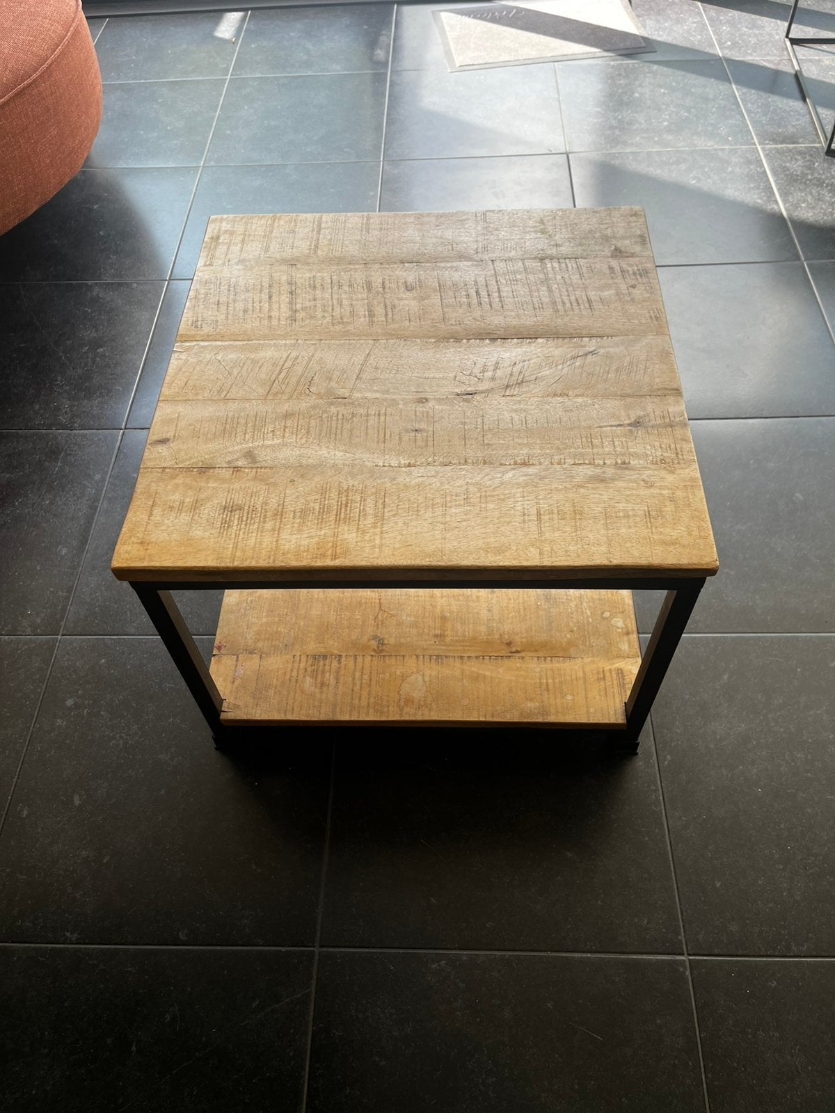 Bijzettafel. Hout/staal., Ophalen, Gebruikt, 50 tot 100 cm, Teakhout