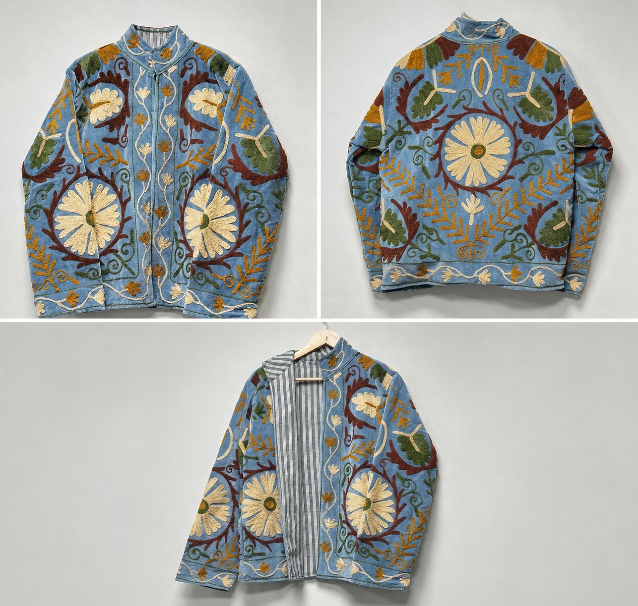 Jasje India Suzani fluweel blauw geborduurd one size, Maat 38/40 (M), Nieuw, Jasje, Verzenden