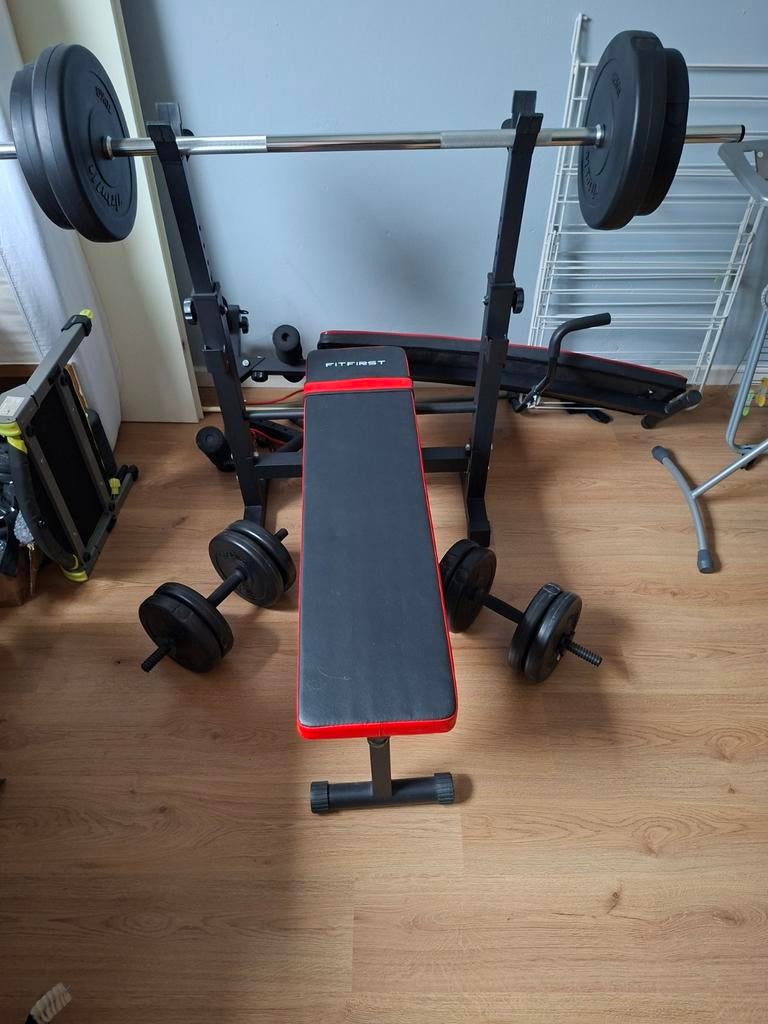 Halterbank met gewichten en dumbells, Sport en Fitness, Fitnessmaterialen, Ophalen