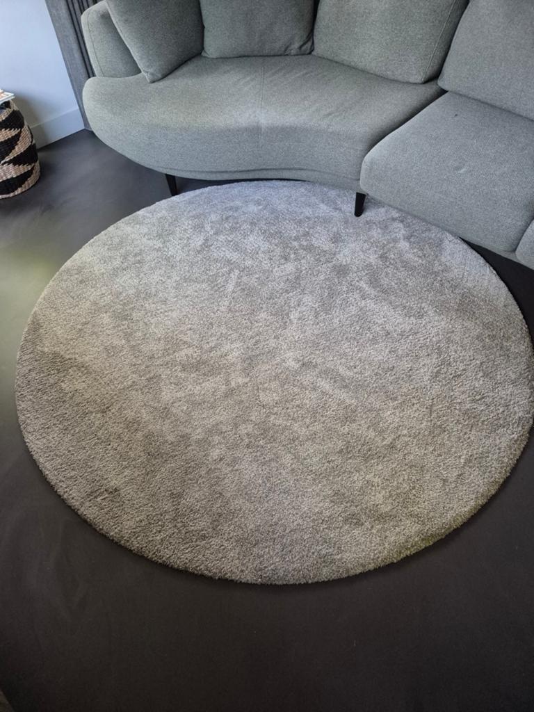 Grijs, rond vloerkleed, Huis en Inrichting, Stoffering | Tapijten en Kleden, Ophalen, Rond, 200 cm of meer, Zo goed als nieuw