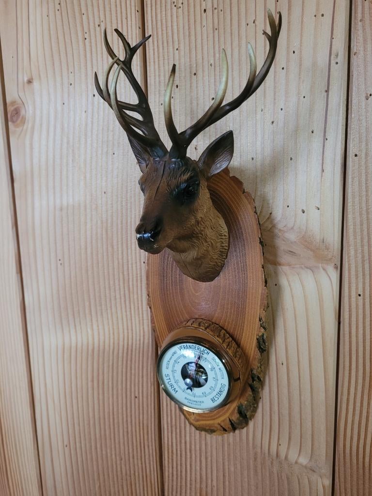 Vintage Hertenkop Barometer - Weerstation, Ophalen of Verzenden, Gebruikt, Weerstation