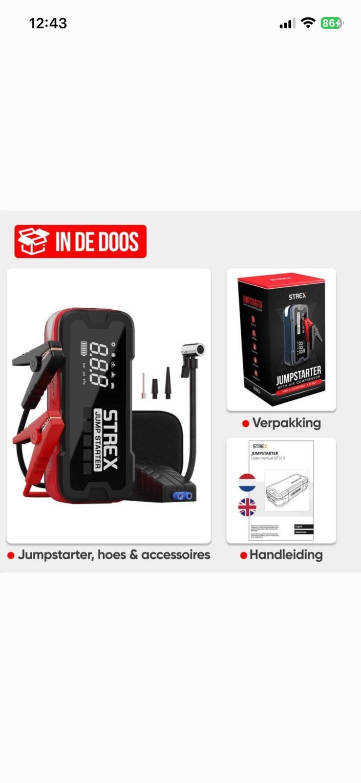 STREX Jumpstarter, incl. extra functies. Absoluut nieuw., Ophalen of Verzenden, Nieuw