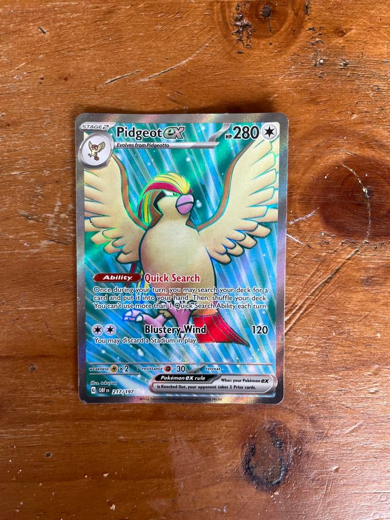 Pidgeot ex Pokémon kaart, Ophalen of Verzenden, Gebruikt, Losse kaart, Foil