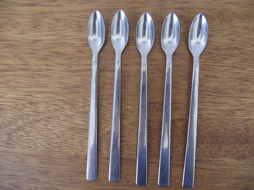 5 RVS koffie / dessert lepel 15 cm model apothekerlepel p st, Ophalen of Verzenden, Zo goed als nieuw, Rvs of Chroom, Overige merken