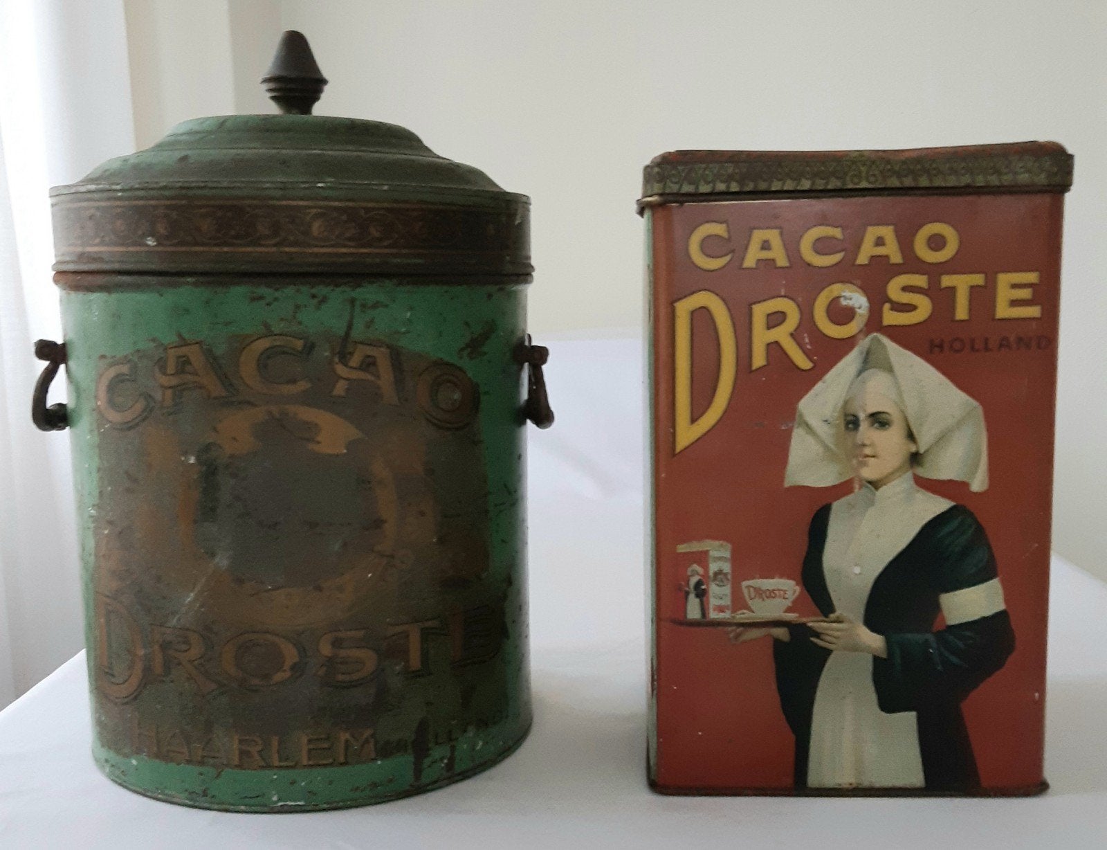 2 Grote Antieke Droste Cacao Winkel Blikken, Ophalen of Verzenden, Gebruikt, Overige, Droste