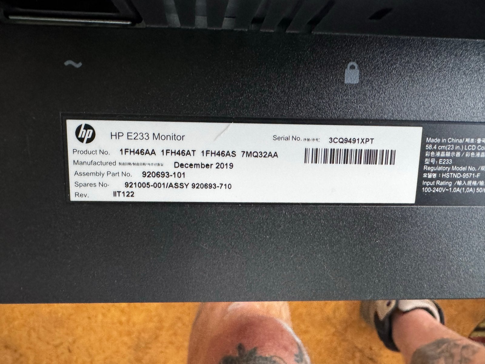 HP E233 Monitor - 23 inch Full HD IPS Scherm, Computers en Software, Ophalen, IPS, In hoogte verstelbaar, Full HD