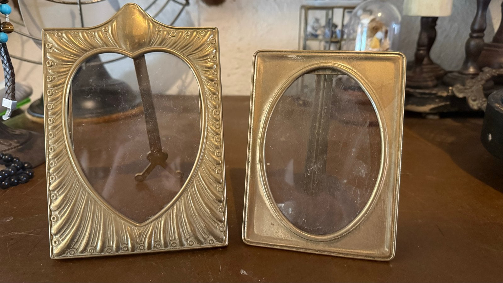 Set van 2 vintage fotolijstjes - koper, Huis en Inrichting, Woonaccessoires | Lijsten, Gebruikt, Ophalen of Verzenden, Fotolijst