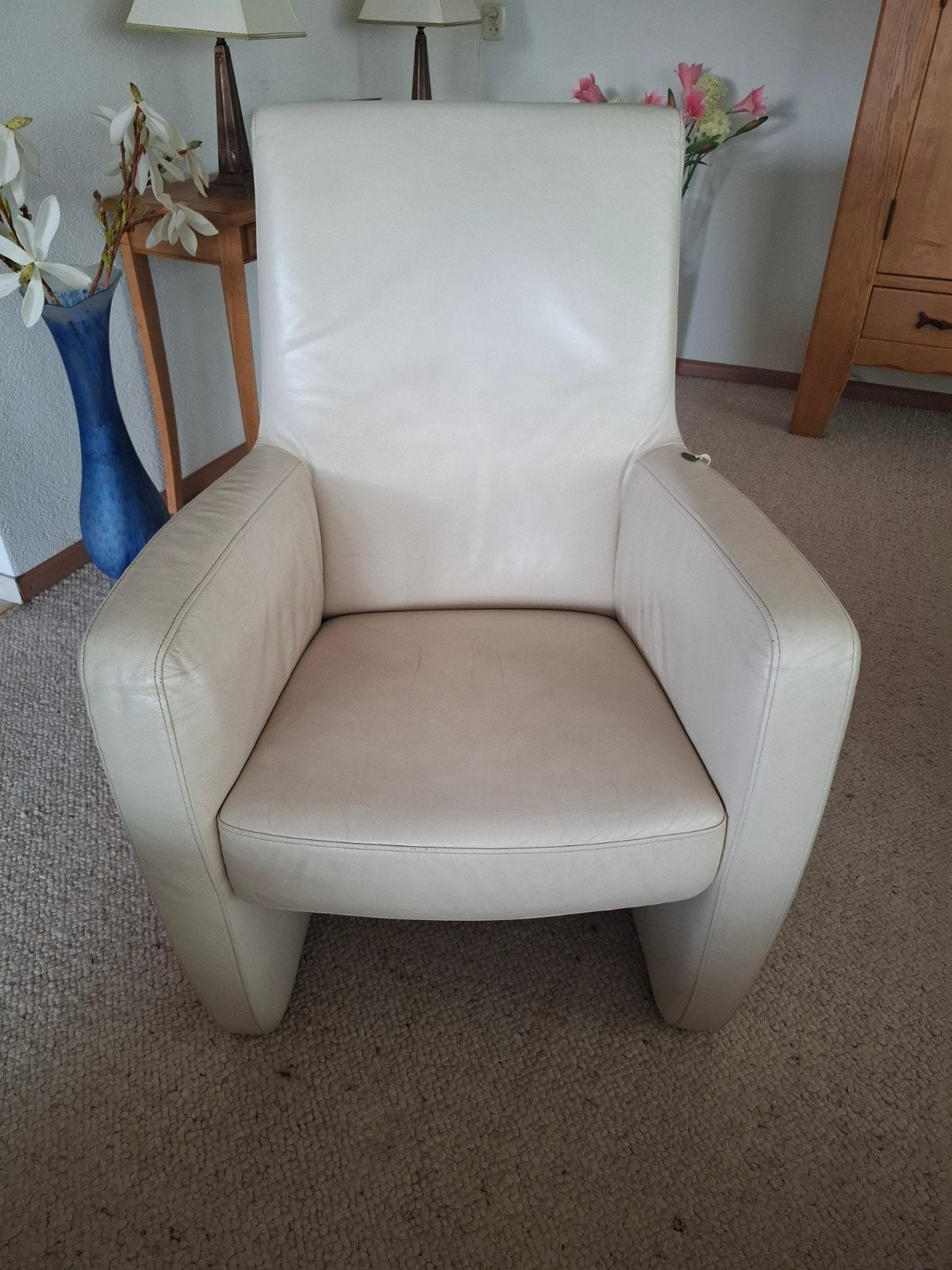 Leren fauteuil - longlife wit, Huis en Inrichting, Ophalen, Gebruikt, 75 tot 100 cm, 50 tot 75 cm