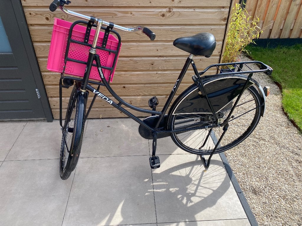 Mooie omafiets met rek en bak voorop, Fietsen en Brommers, Ophalen, Terugtraprem, Veda, 53 tot 56 cm