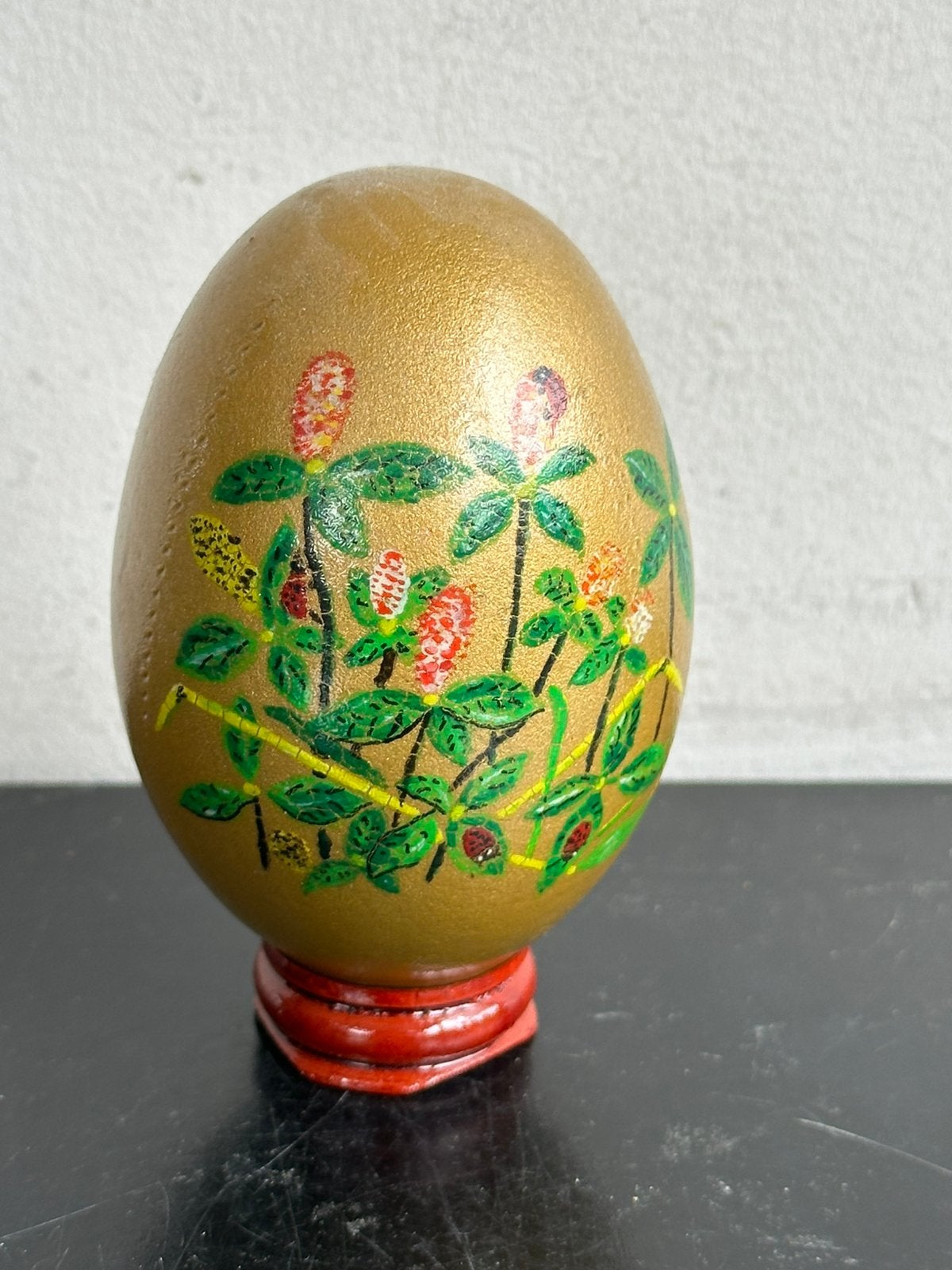 Geluks Ei handgeschilderd met klavertje vier 10 cm H, Ophalen of Verzenden, Gebruikt