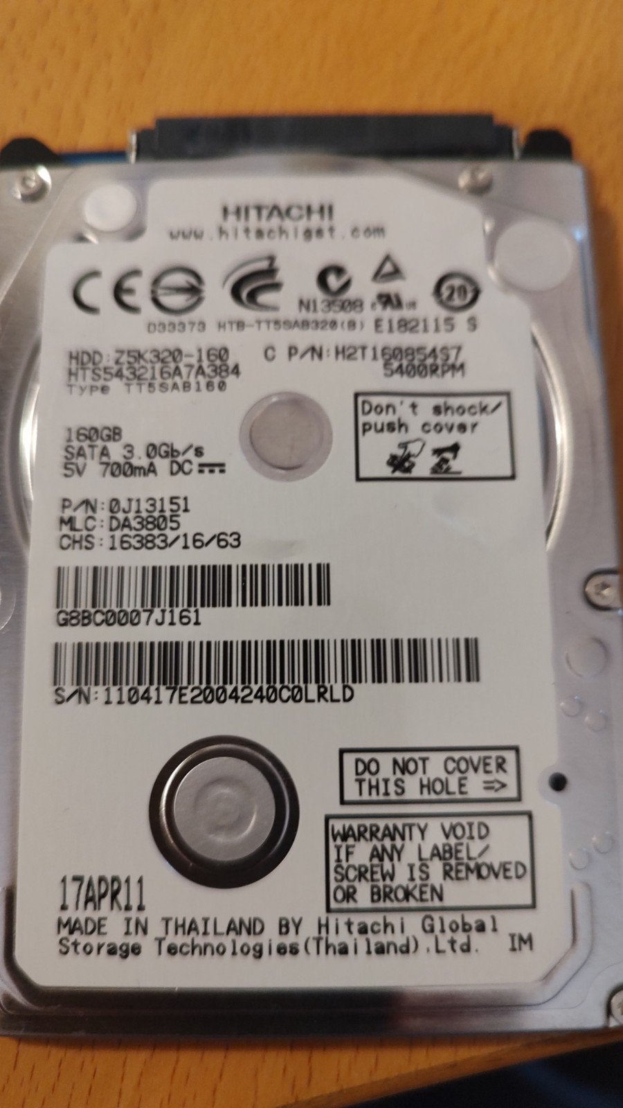 losse Harddisk/Harddrive 160GB, Computers en Software, Ophalen, Intern, Gebruikt, Desktop