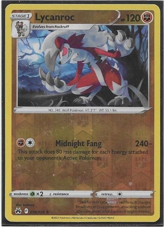 Crown Zenith,  Lycanroc [reverse] 74/159, Verzenden, Nieuw, Losse kaart