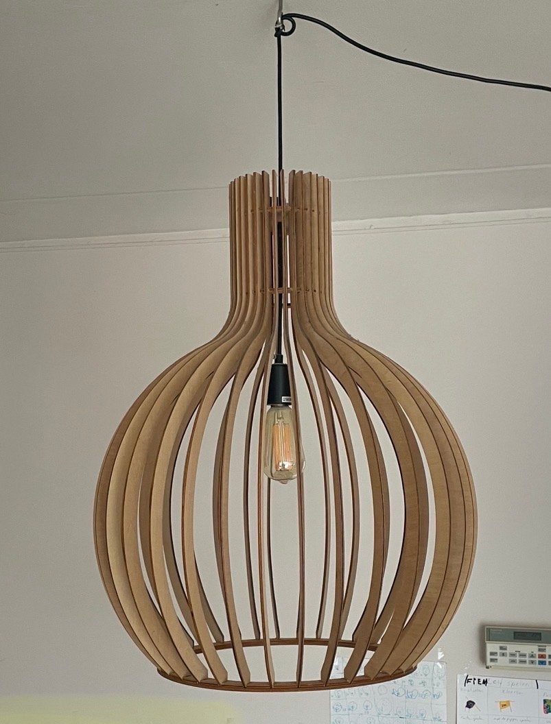 Houten hanglamp - Diameter 50 cm, Hoogte 70 cm, Ophalen, Zo goed als nieuw, Hout, E27 (groot)