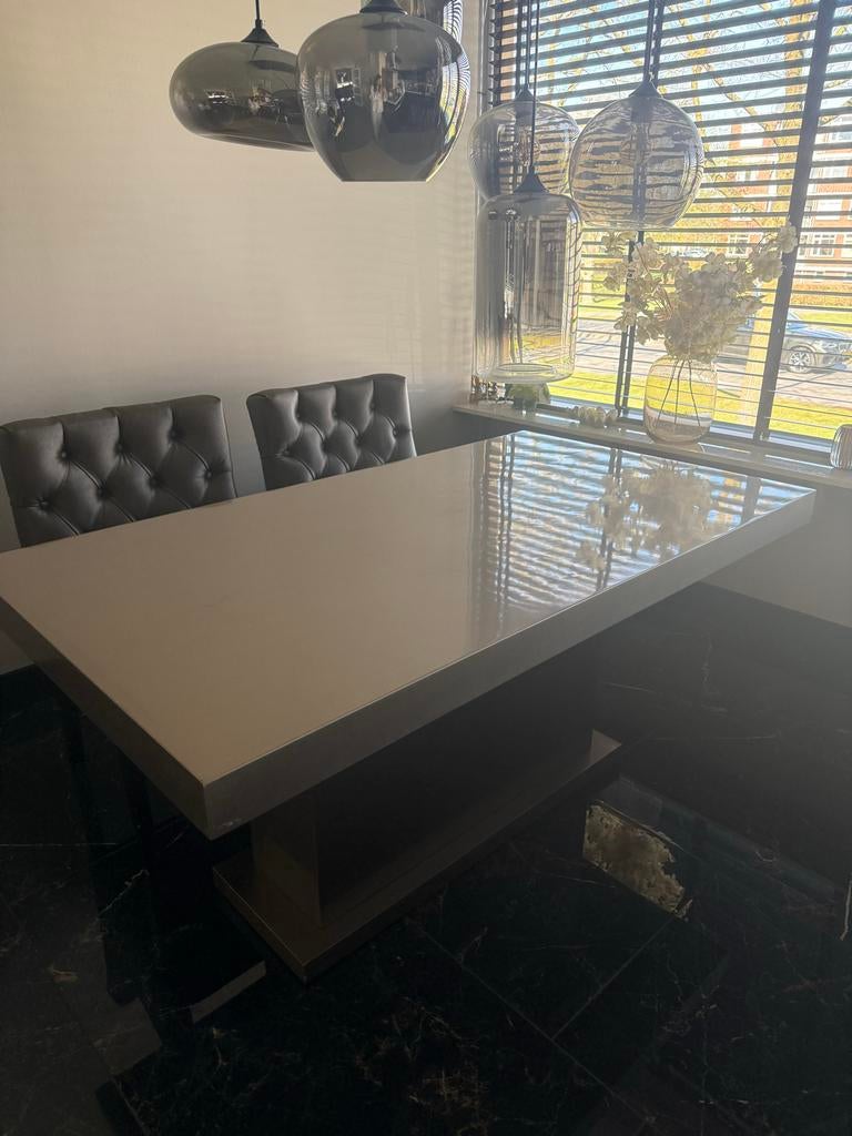 Blok eettafel en stoelen Eric Kuster stijl, Ophalen, Overige materialen, Gebruikt, 100 tot 150 cm