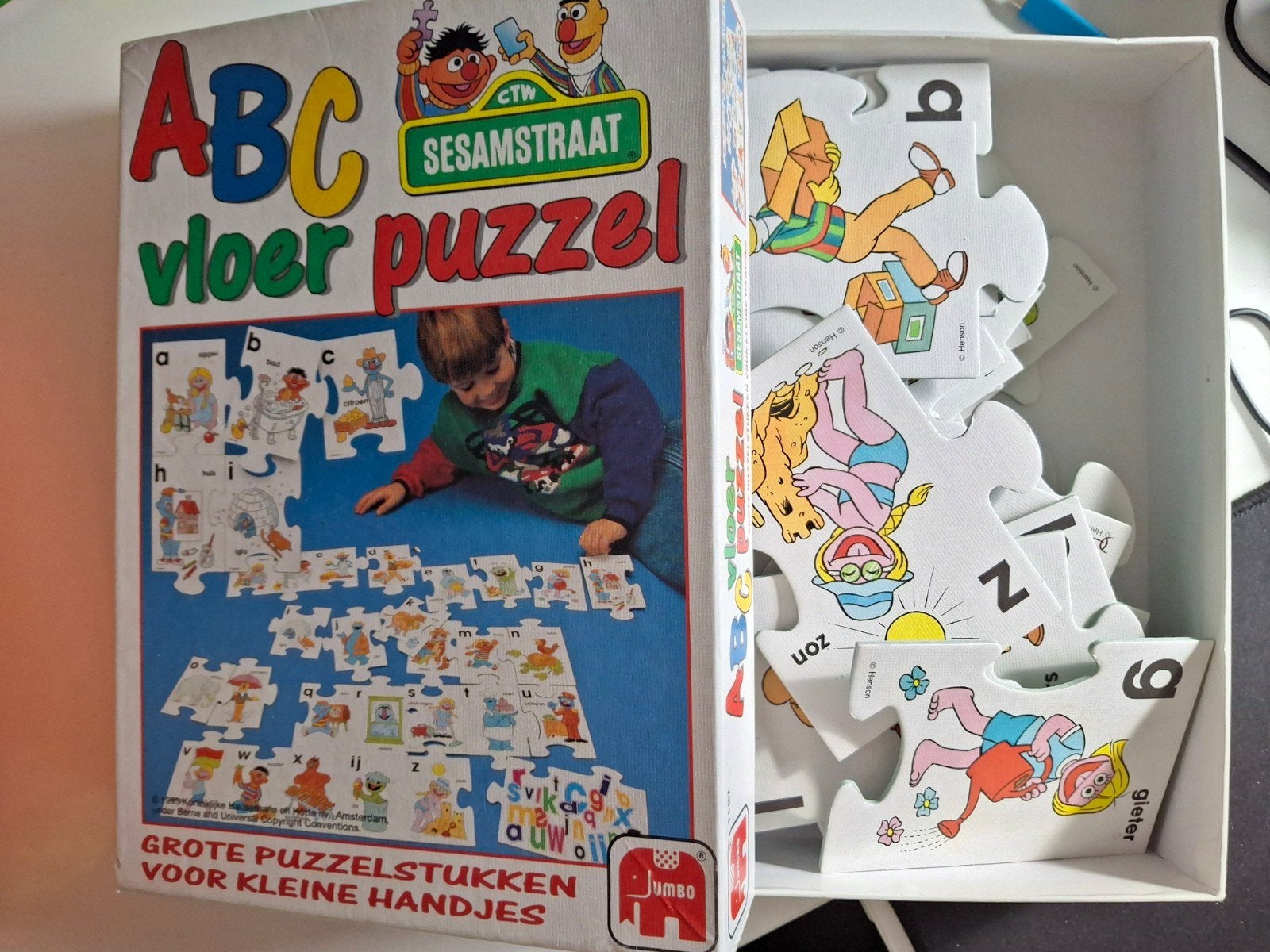 Jumbo Sesamstraat ABC vloerpuzzel voor kleine handjes, Kinderen en Baby's, Ophalen of Verzenden, Meer dan 50 stukjes, Gebruikt