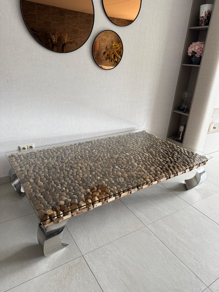 Rofra Home design salontafel – glas, hout & RVS, Huis en Inrichting, Ophalen, 100 tot 150 cm, Zo goed als nieuw, 150 tot 200 cm