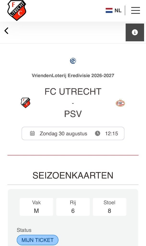Ticket Fc Utrecht - PSV bunnikside, Sport en Fitness, Voetbal, Maat XL, Verzenden, Nieuw, Shirt