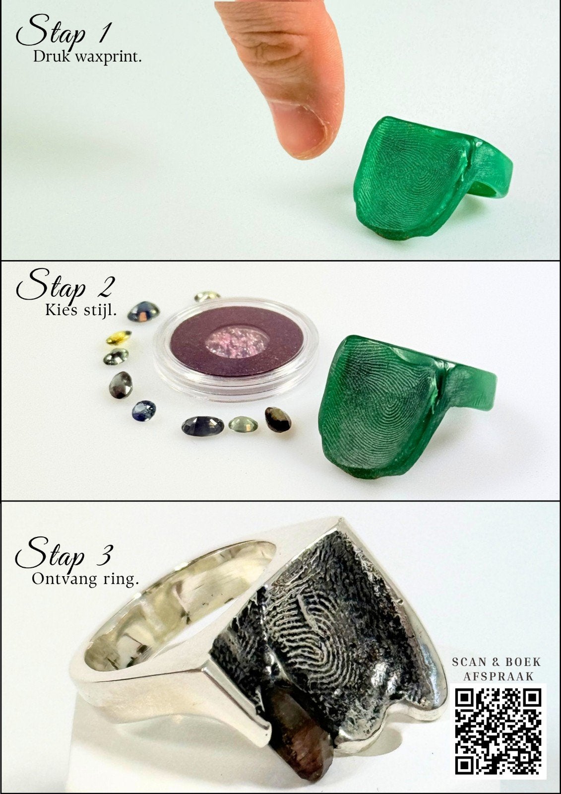 Unieke handgemaakte ring met vingerafdruk - zilver, Nieuw, Ophalen of Verzenden, Dame, Zilver