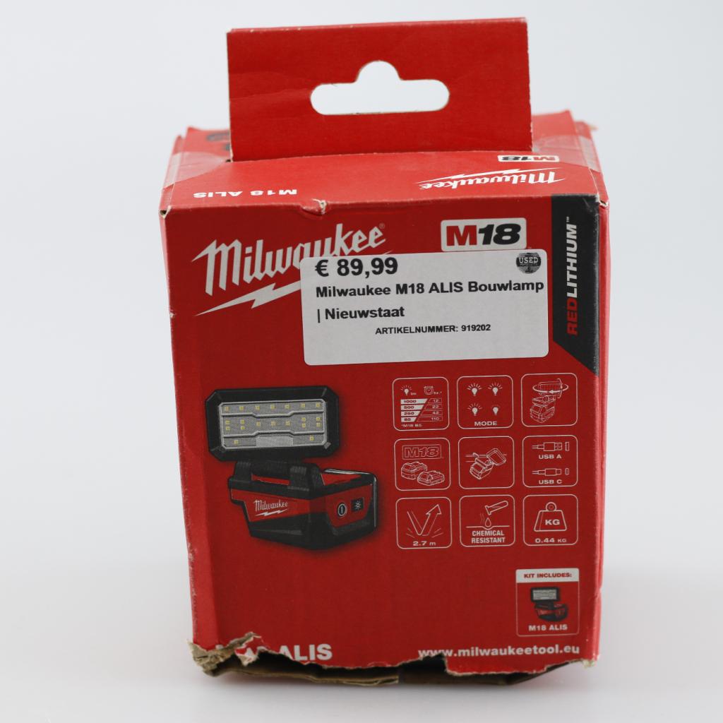 Milwaukee M18 ALIS Bouwlamp | Nieuwstaat, Milwaukee, Zo goed als nieuw, Support@milwaukee.com, Milwaukee Electric Tool Corporation, 13135 W. 
Lisbon Road, Brookfield, WI 53005
USA