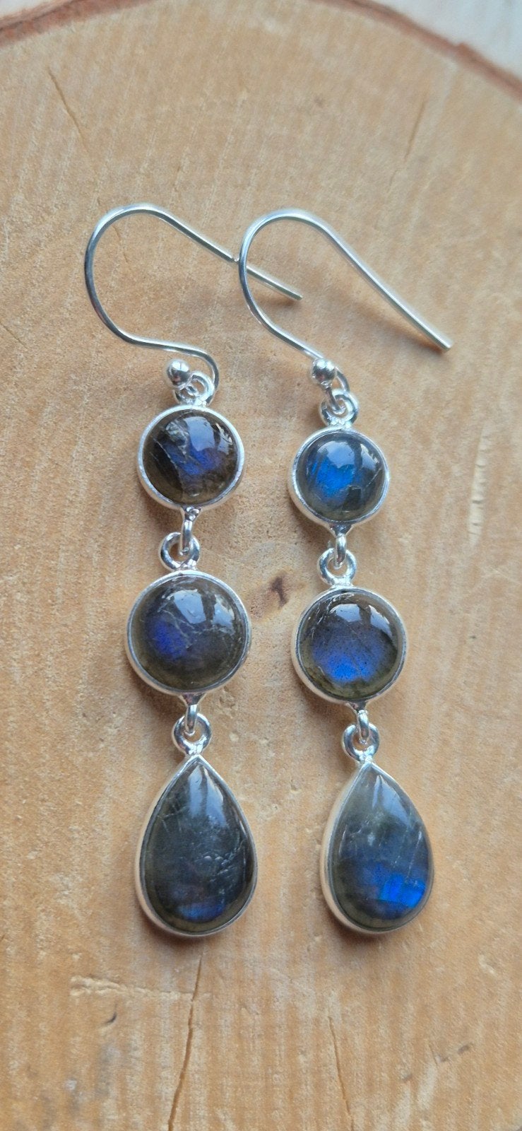 Zilveren oorhangers met Labradoriet, Sieraden, Tassen en Uiterlijk, Oorbellen, Hangers, Blauw, Nieuw, Ophalen of Verzenden