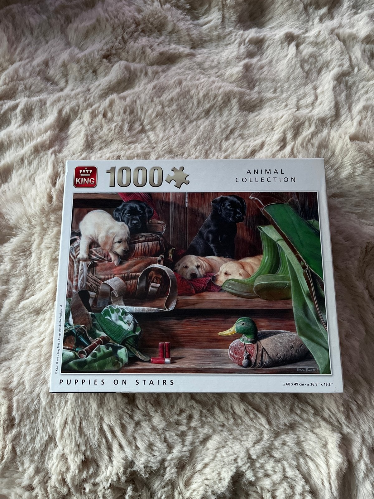King Legpuzzel 'Puppies on Stairs' 1000 stukjes, Ophalen of Verzenden, 500 t/m 1500 stukjes, Zo goed als nieuw, Legpuzzel
