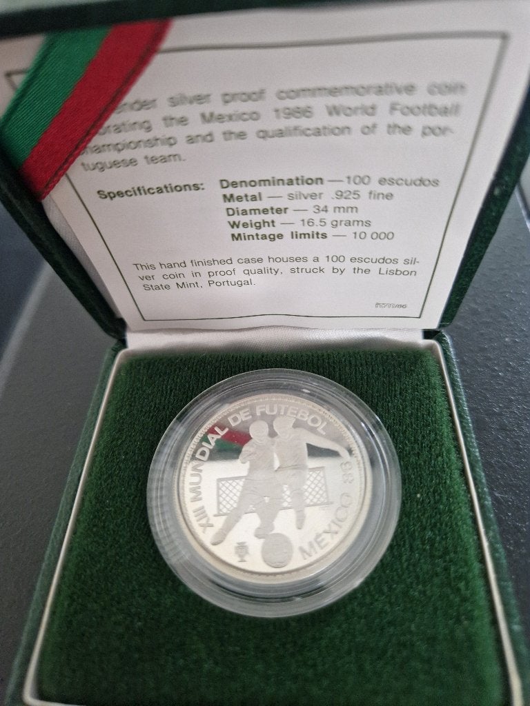 Zilveren Munt Portugal 1986 — WK Mexico 86 Proof (Compleet), Zilver, Overige waardes, Portugal, Verzenden