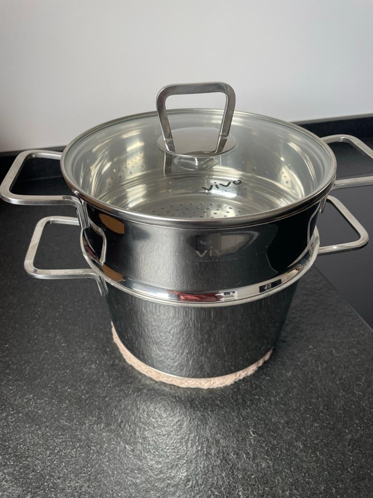 Vivo Villeroy & Boch RVS Stoompan met Glazen Deksel, Kookpan of Snelkookpan, Inductieplaat, Ophalen of Verzenden, Zo goed als nieuw