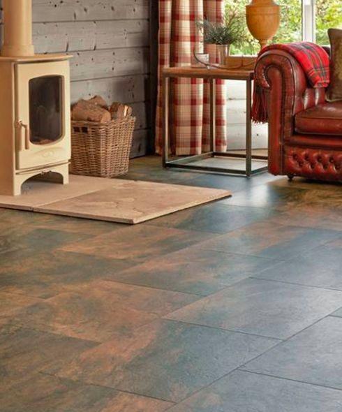 Pvc click Ocean slate met integreerde ondervloer €12,95m2, Pvc click tegel ocean slate bruin, 75 m² of meer, Grijs, Nieuw