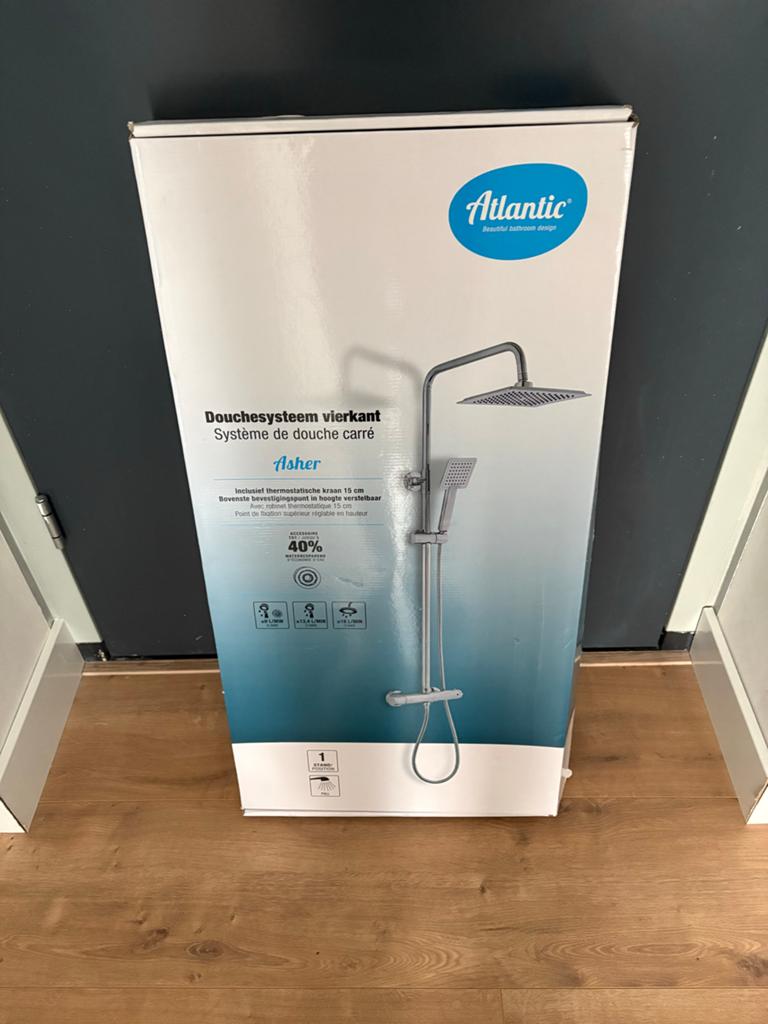 Atlantic Asher Vierkant Douchesysteem met Thermostaatkraan, Ophalen of Verzenden, Nieuw, Chroom, Douche