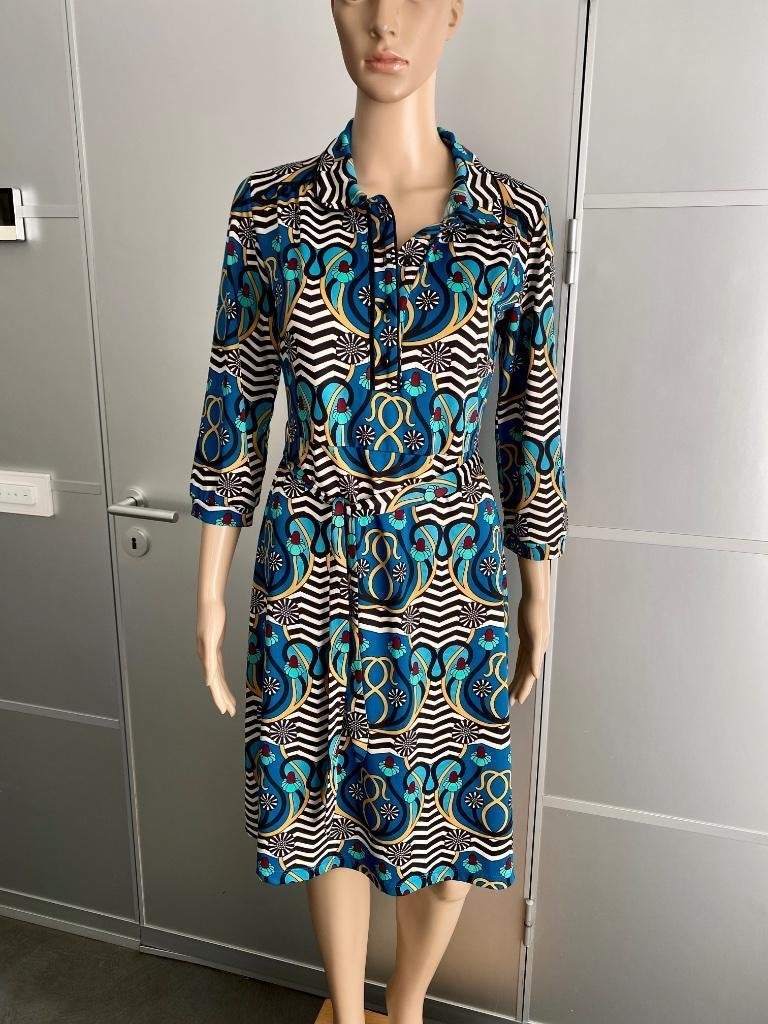 J413 King Louie maat S=36 jurk jurkje blauw/wit/zwart, Kleding | Dames, Jurken, Blauw, Ophalen of Verzenden, Zo goed als nieuw