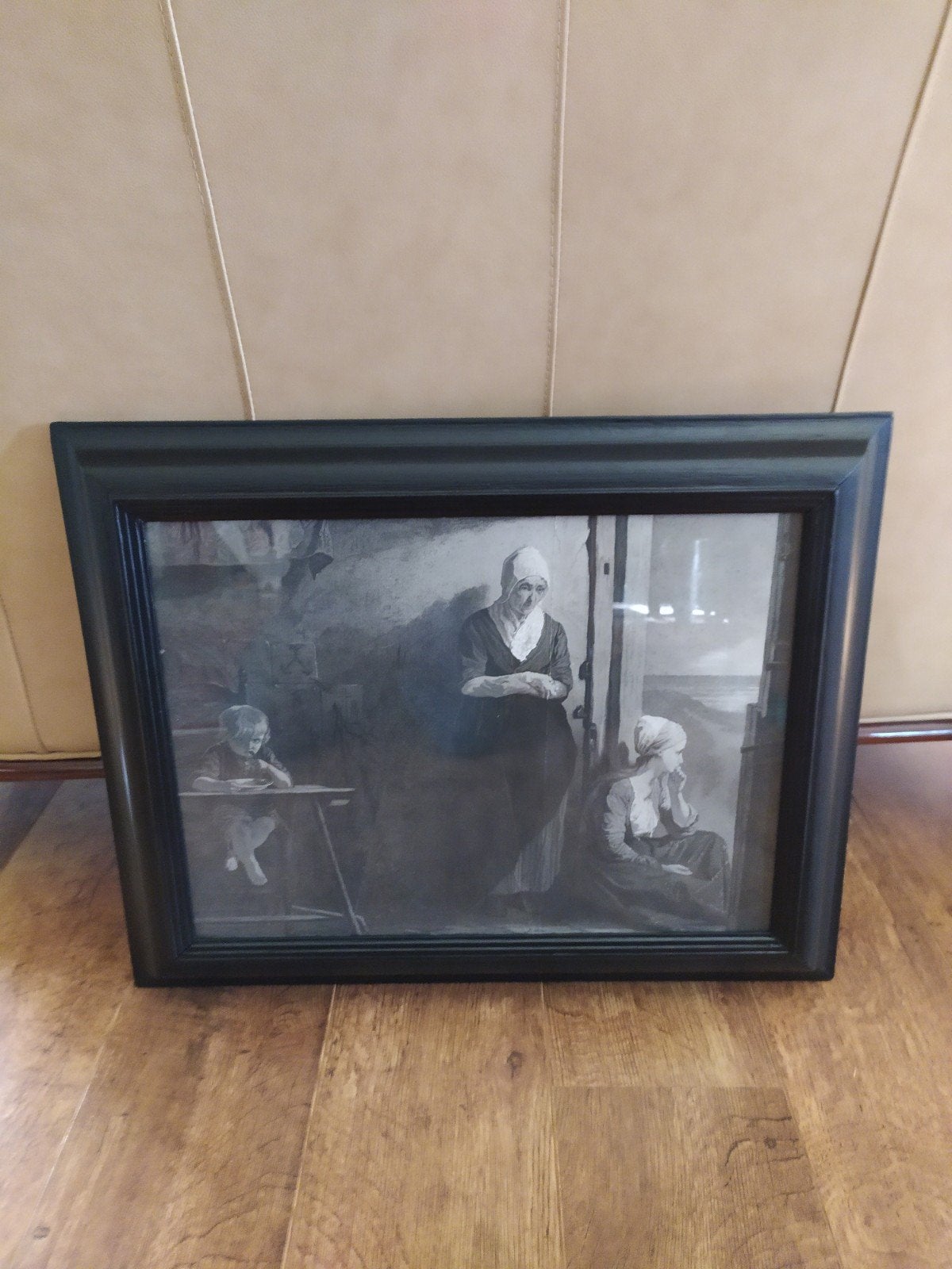 prachtige afbeelding van gezin wachtend op Pappa, plekje ?, Antiek en Kunst, Ophalen