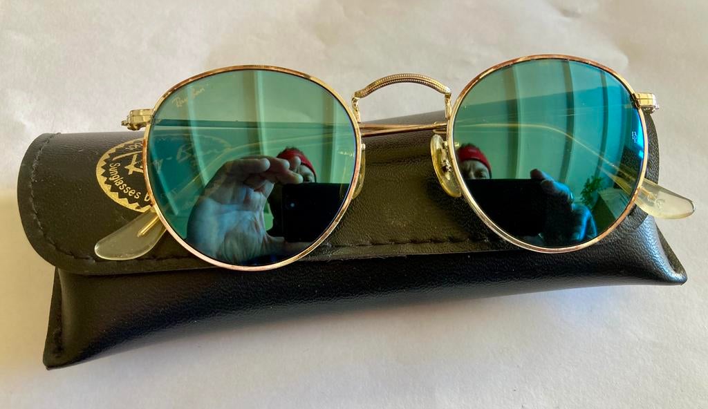 B&L Ray Ban Round Blue Mirror/silver frame, Ophalen of Verzenden, Zo goed als nieuw, Blauw, Ray-Ban