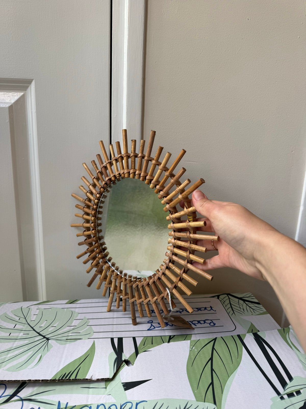 Decoratieve Zonne Spiegel van Bamboe, Minder dan 50 cm, Rond, Ophalen of Verzenden, Zo goed als nieuw