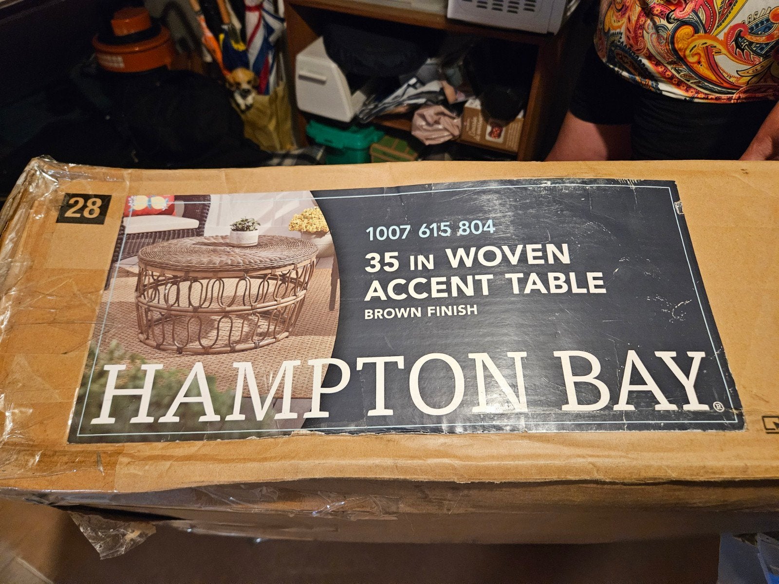 Nieuwe Hampton Bay Salontafel - Bruin Gevlochten Accenttafel, Ophalen, 50 tot 100 cm, Rond, Nieuw