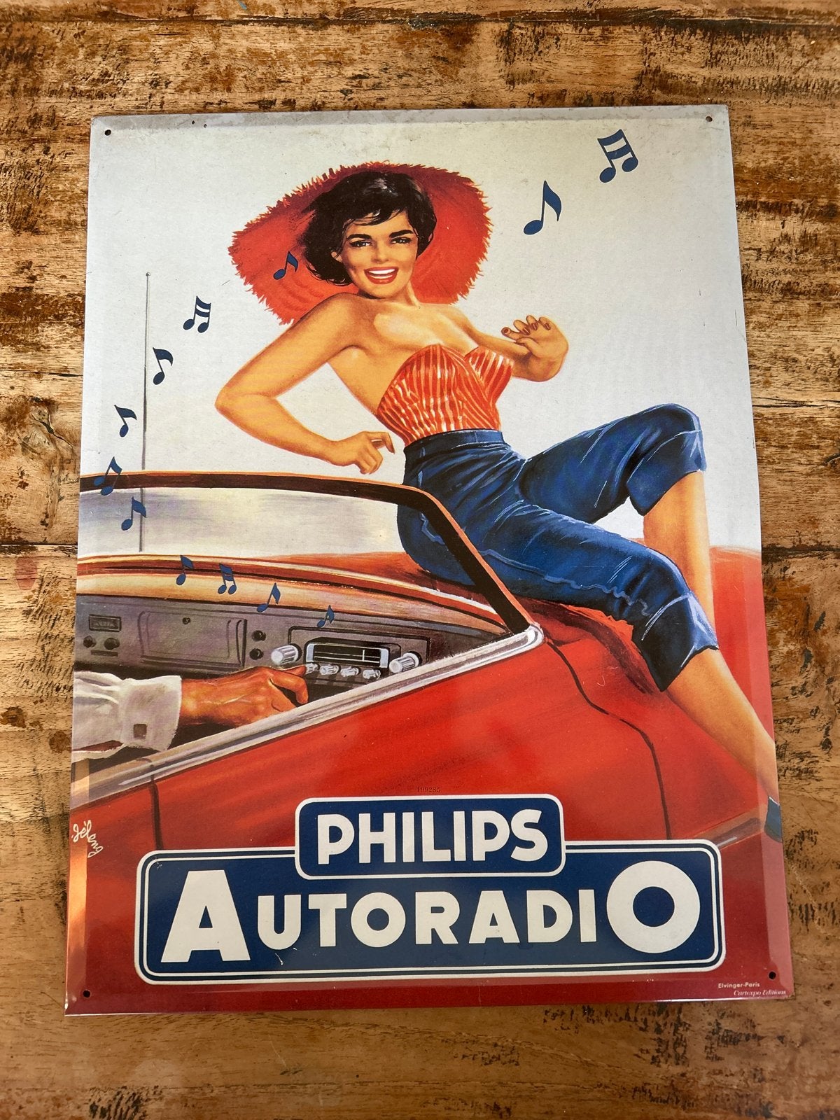 Metalen reclamebord Philips Autoradio Pin-up 30x40cm, Verzamelen, Ophalen of Verzenden, Zo goed als nieuw, Reclamebord