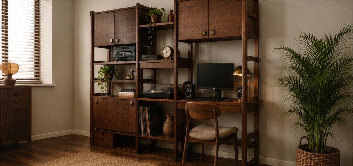 Vintage  Wandmeubel met Bureau en Opbergruimte, Huis en Inrichting, Ophalen, 250 tot 300 cm, Gebruikt, 200 cm of meer