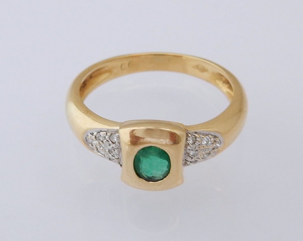 18 karaat Gouden Ring Damesring 12 Diamanten en Smaragd, Sieraden, Tassen en Uiterlijk, Jw, Nieuw, Ophalen of Verzenden, 17 tot 18