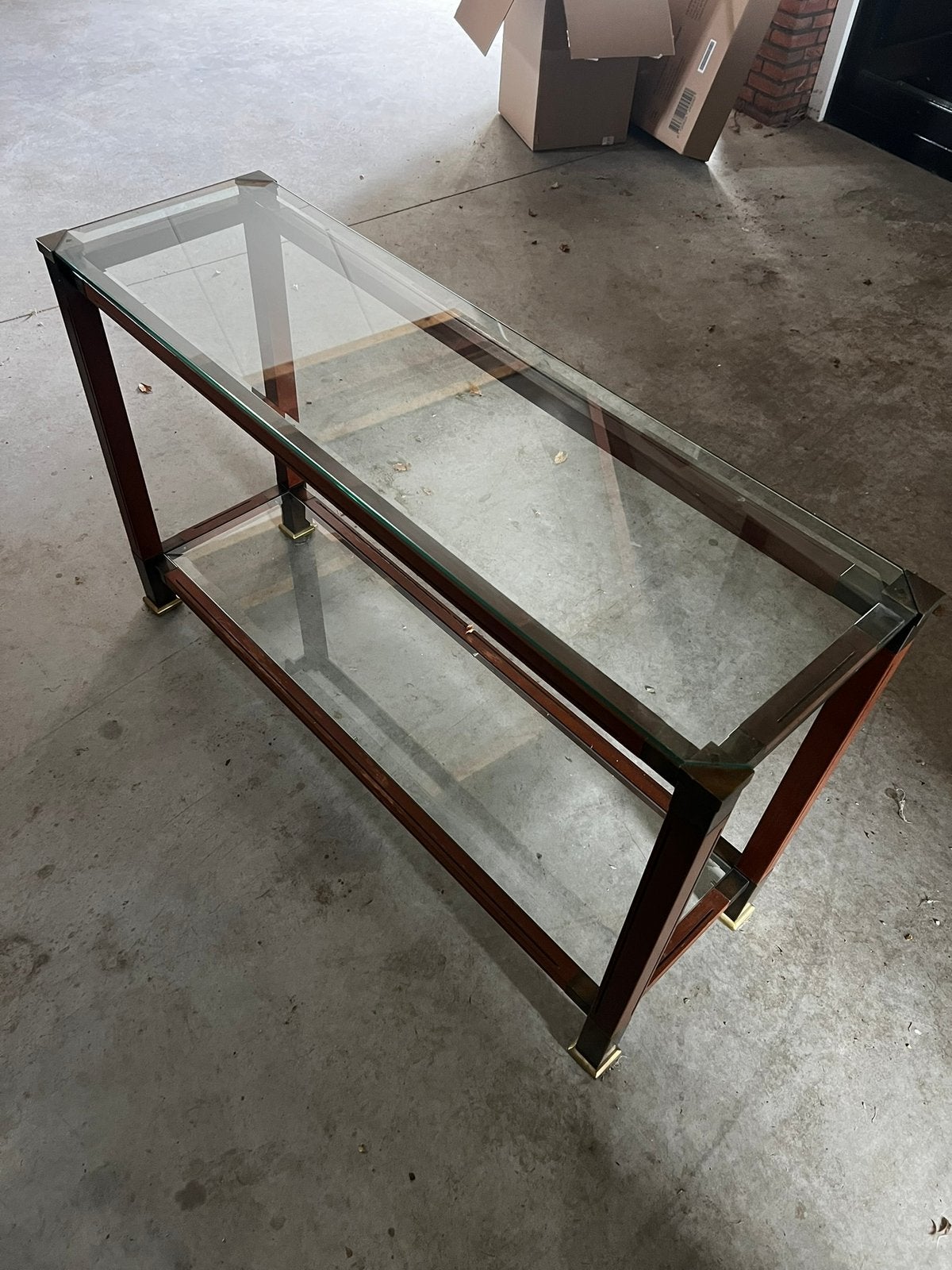 Sidetable / wandtafel glas hout messing | 126 cm, Ophalen, 100 tot 150 cm, Klassiek, Glas