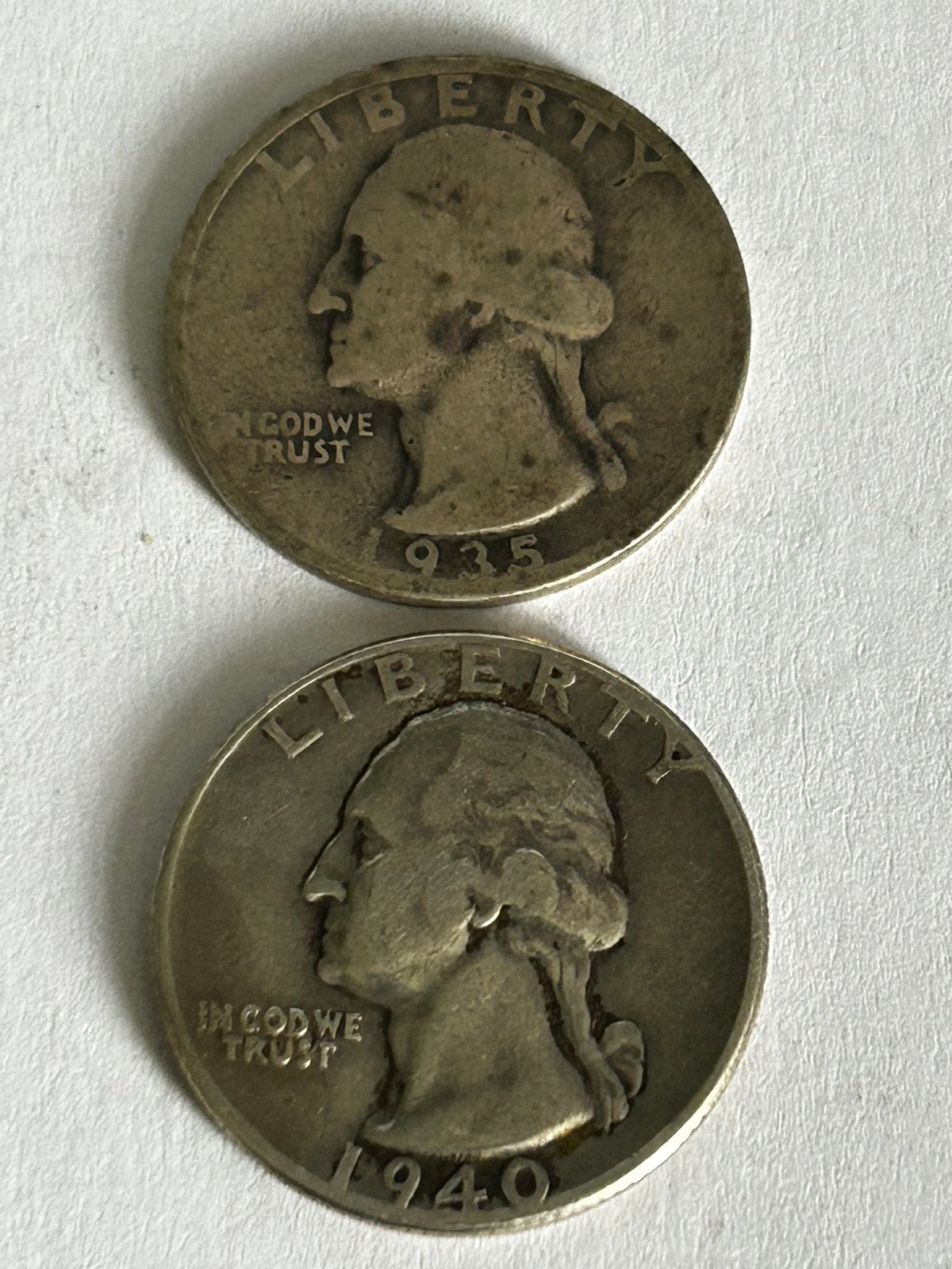 2x Zilveren US Quarter Dollar 1935 & 1940 (Philadelphia), Postzegels en Munten, Munten | Amerika, Ophalen of Verzenden, Noord-Amerika