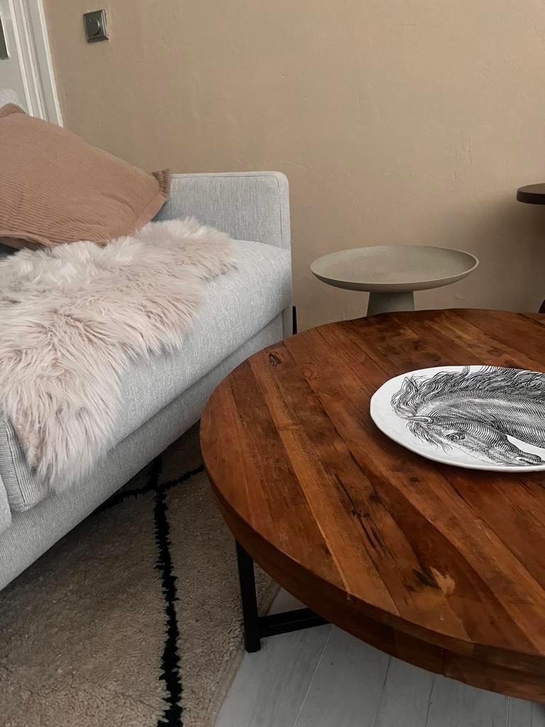 Salontafel mango hout bepure, 50 tot 100 cm, Rond, Ophalen of Verzenden, Zo goed als nieuw