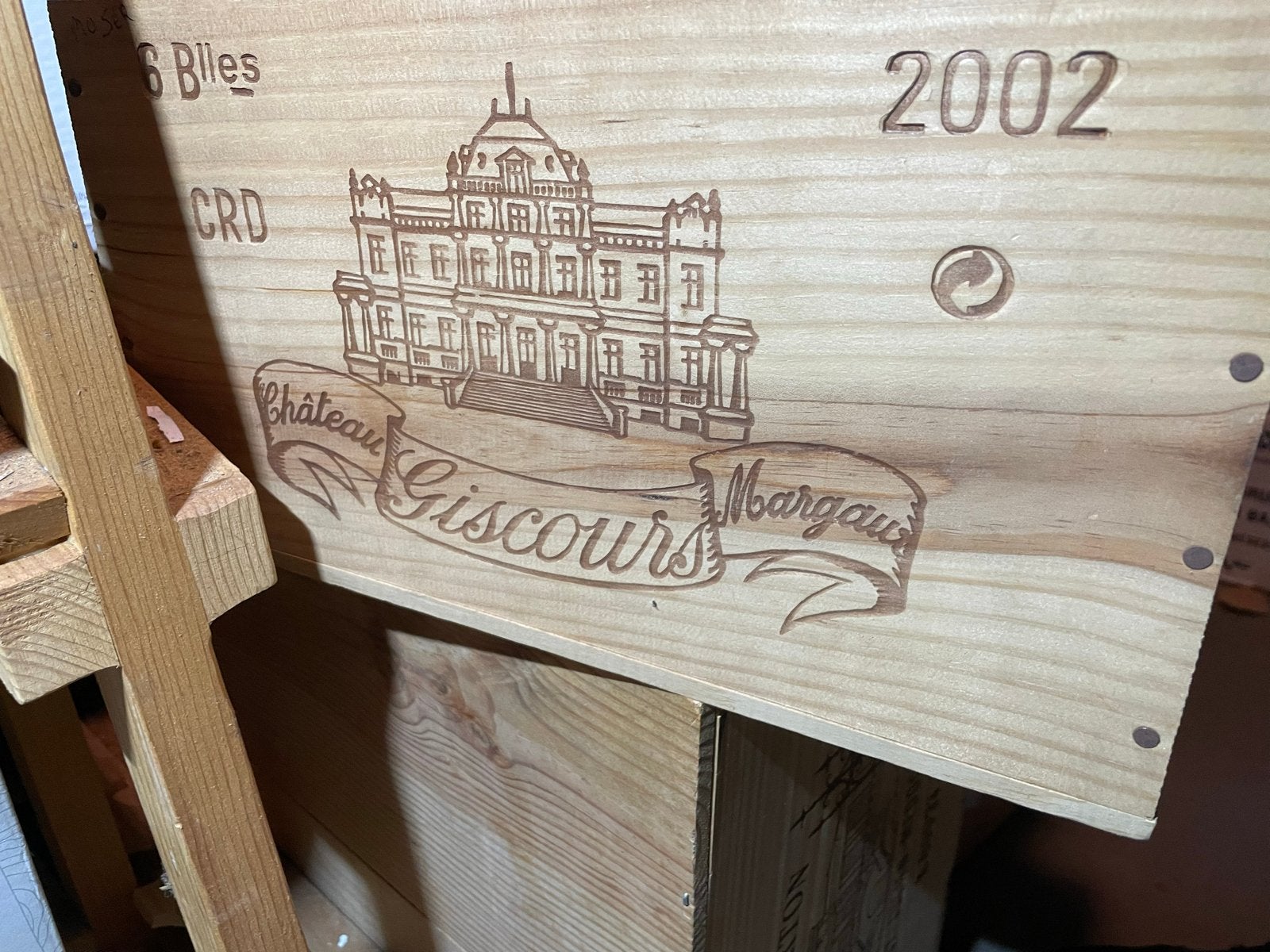 Château Giscours Margaux 2002 - Houten kist (6 flessen), Verzamelen, Ophalen of Verzenden, Gebruikt, Frankrijk, Rode wijn