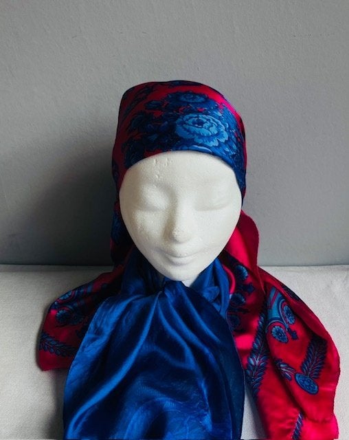 zijden vintage sjaals Ralph Lauren blauw sjaal cyclaam, Maat 46/48 (XL) of groter, Ophalen of Verzenden, Ralph Lauren, Sjaal