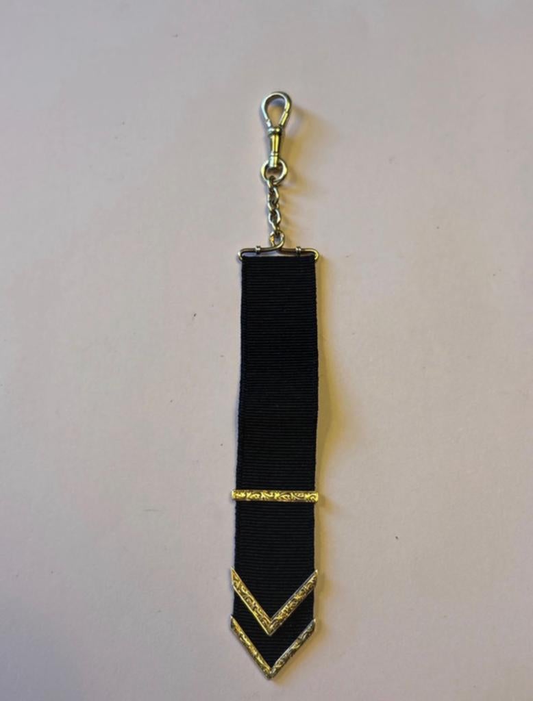 14 karaat gouden chatelaine horlogeketting met zwart lint, Verzenden, Goud