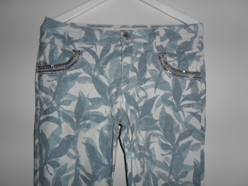 MOS MOSH Wit/Blauwe Broek Met Bladprint Maat 29, Maat 38/40 (M), MOS MOSH, Blauw, Ophalen of Verzenden