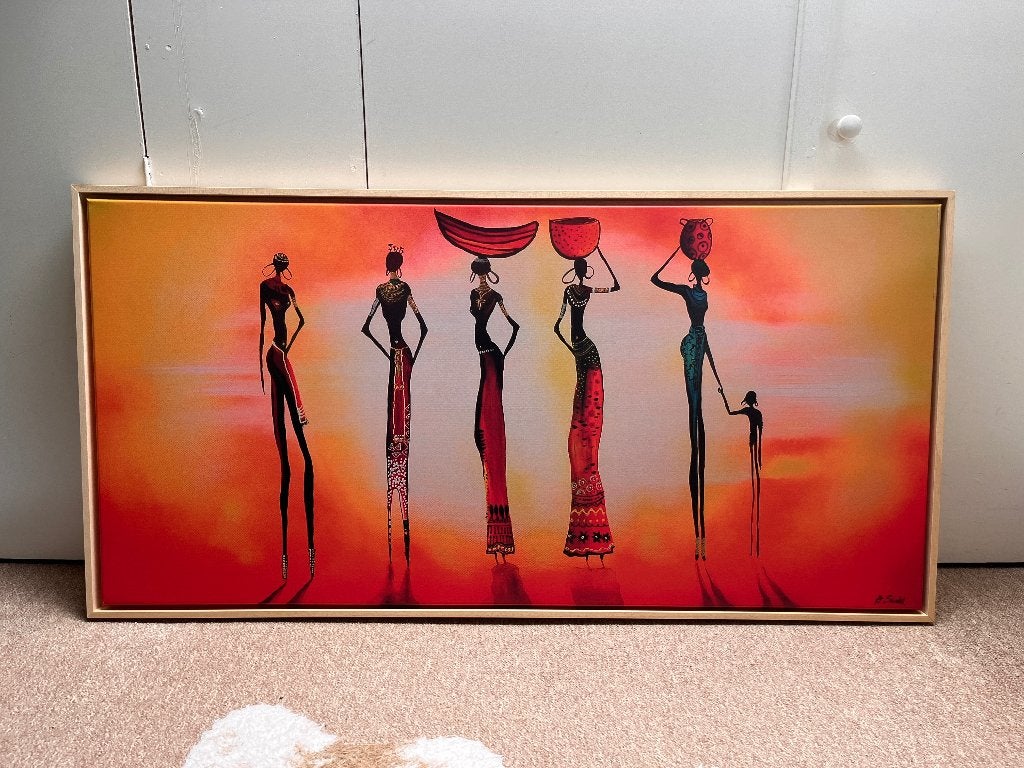 Schilderij ‘ochtend in Afrika’, Ophalen, Figuren, Print, Overige materialen