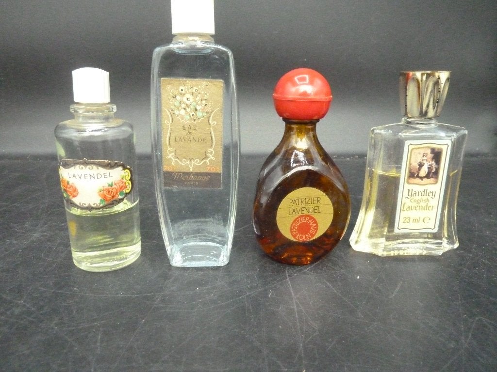 4 vintage glazen flesjes eau de lavande met etiket, Verzamelen, Parfumverzamelingen, Ophalen of Verzenden, Zo goed als nieuw, Parfumfles