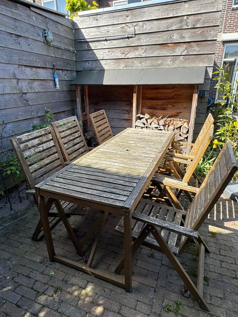 Tuinset IKEA acacia 200x75, Ophalen, Gebruikt, 6 zitplaatsen, Tuinset